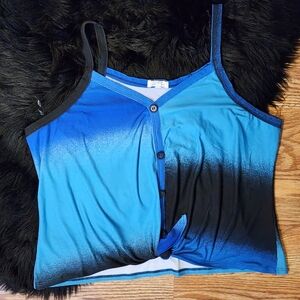 Urban Rose Blue and Black Ombre Women's Tie Front Tank Top Plus Size 2X